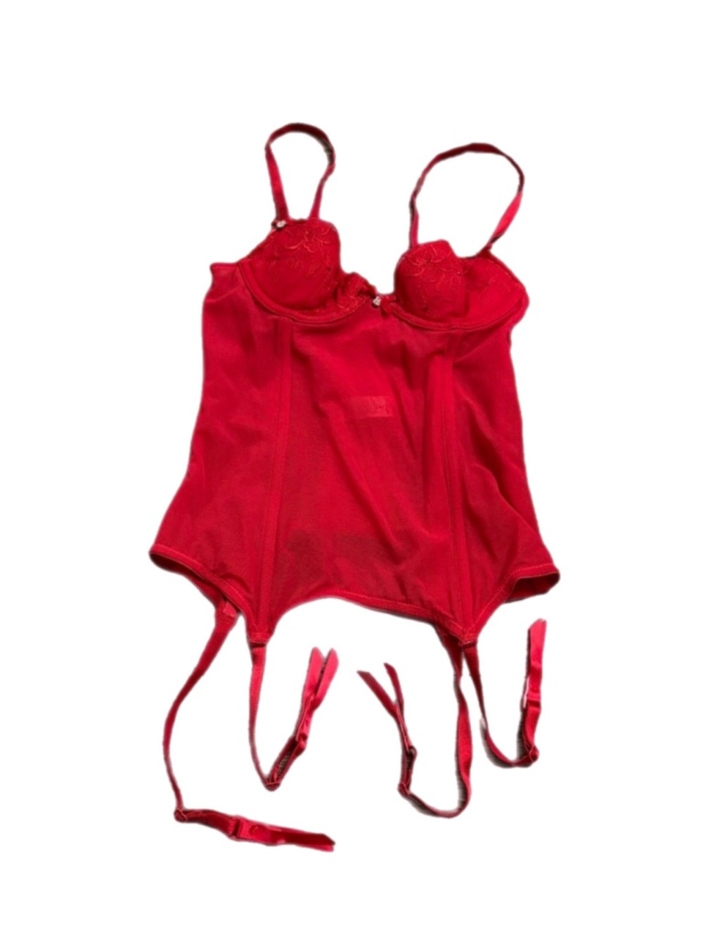 90s/Y2K European Vintage Lace Embroidery/Mesh Boned Corset Top Red Size 32A/XS-S
